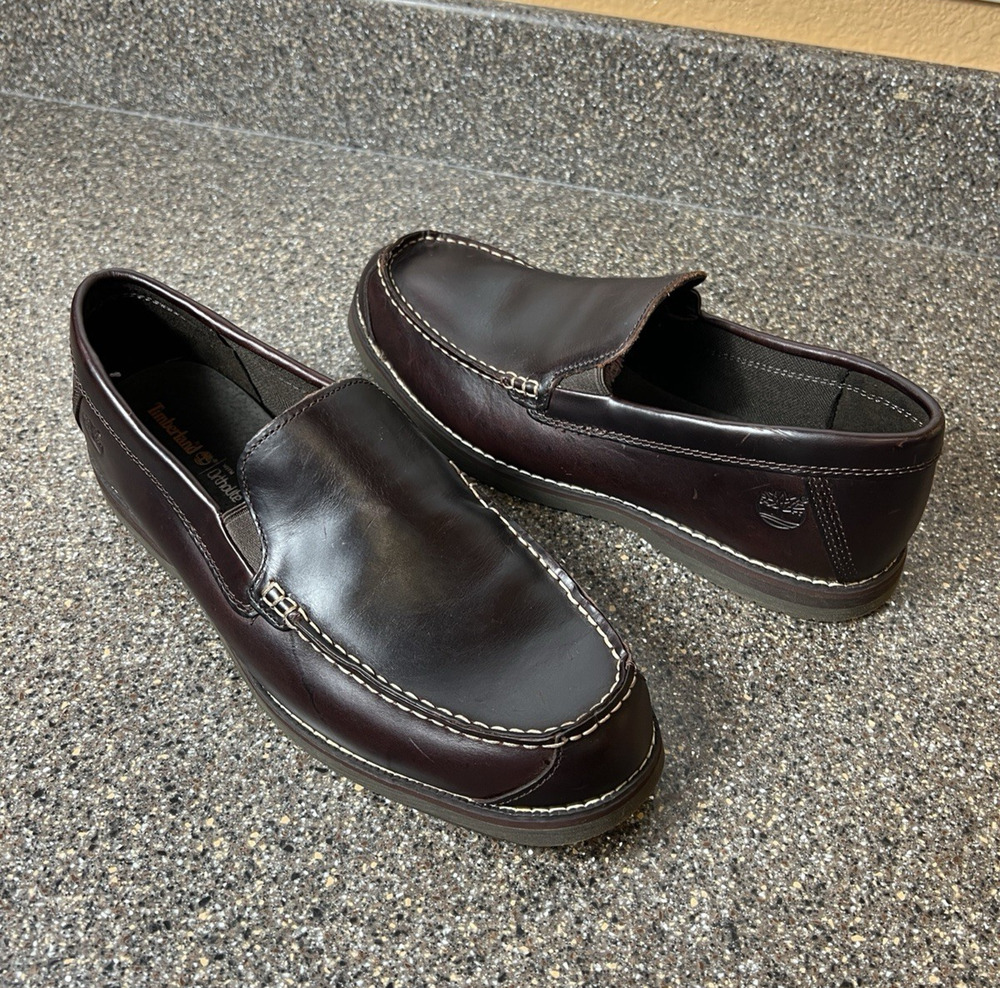 Timberland Ortholite Brown Leather Slip on Comfort Casual Shoes Loafer Men's 8.5